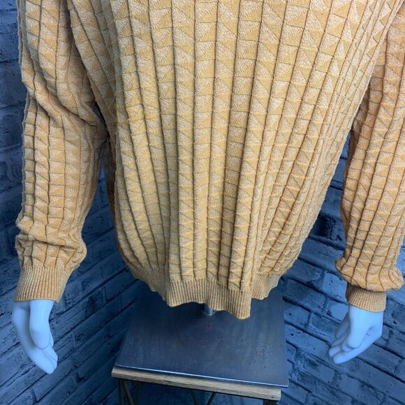 Vintage 90s Tosani Yellow Graphic Rib Knit V-Neck Pullover Sweater - Picture 3 of 11